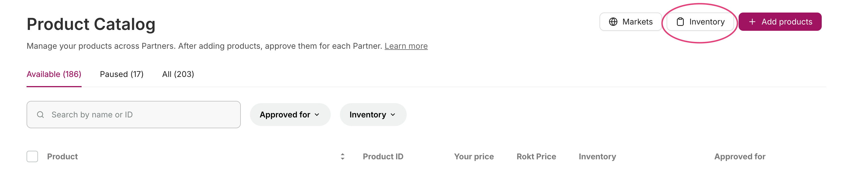 Catalog Inventory page showing the monthly allocation settings for product variants.